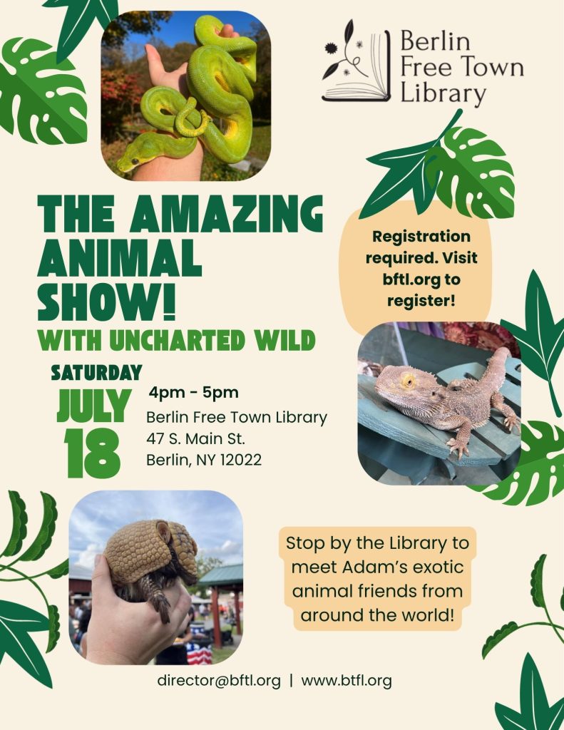 The Amazing Animal Show
with Uncharted Wild
Saturday, July 18 from 4pm-5pm